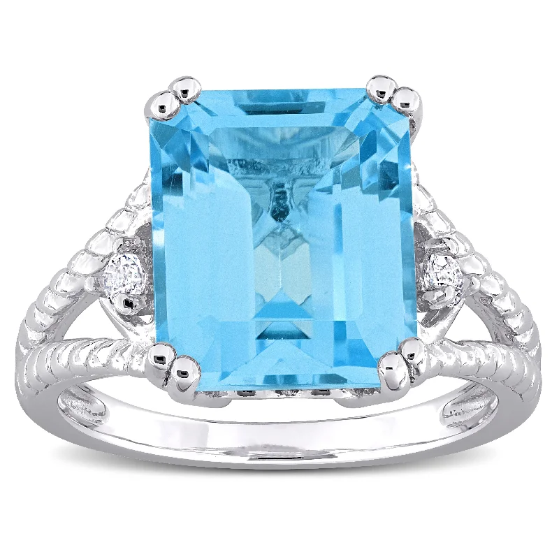 boho-inspired alexandrite ring-Miadora 7 3/5ct TGW Octagon-Cut Sky-Blue and White Topaz Cocktail Ring in Sterling Silver