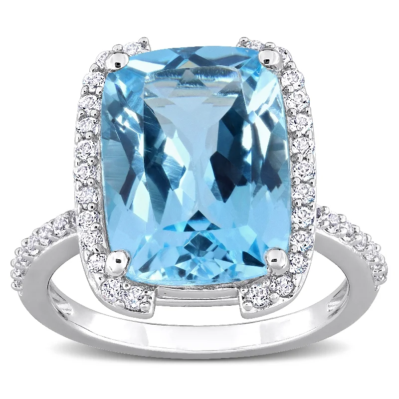 floral-inspired spinel ring-Miadora 9 2/5ct TGW Sky Blue and White Topaz Fashion Ring in Sterling Silver