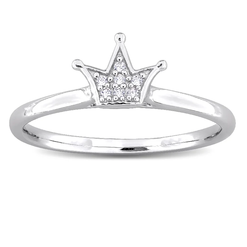 gothic-inspired phoenix ring-Miadora Created White Sapphire Cluster Crown Ring in Sterling Silver