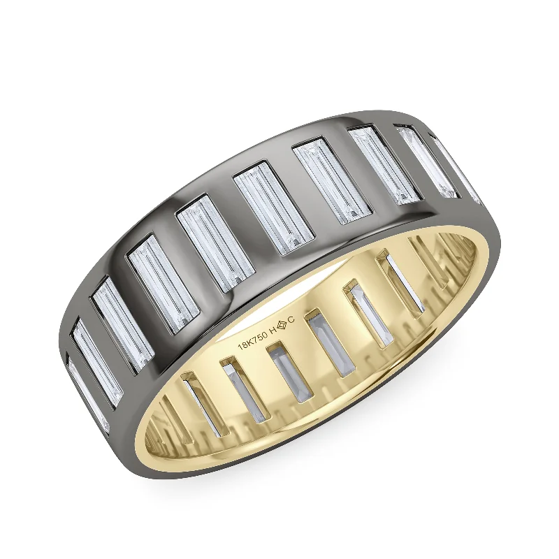 engraved oath ring-Mixed Metal Men's Vertical Baguette Band