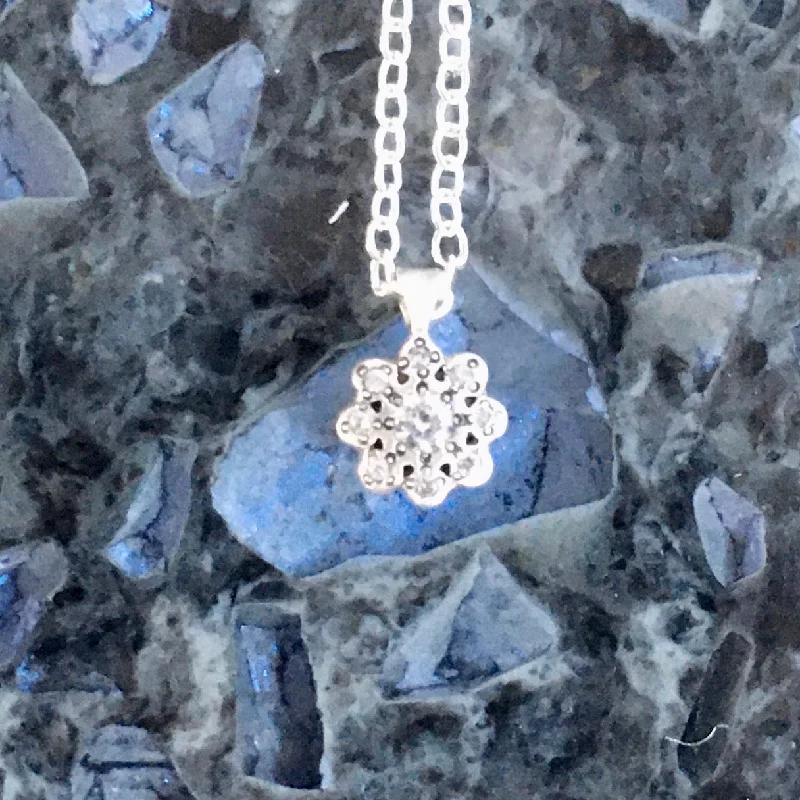 artisan-crafted larimar necklace-Moonflower Diamond Sterling Silver Pendant Necklace