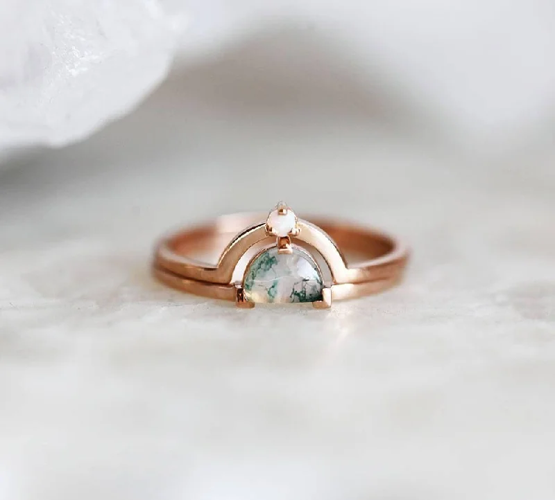 adjustable ridge ring-Anastasia Moss Agate Ring Set