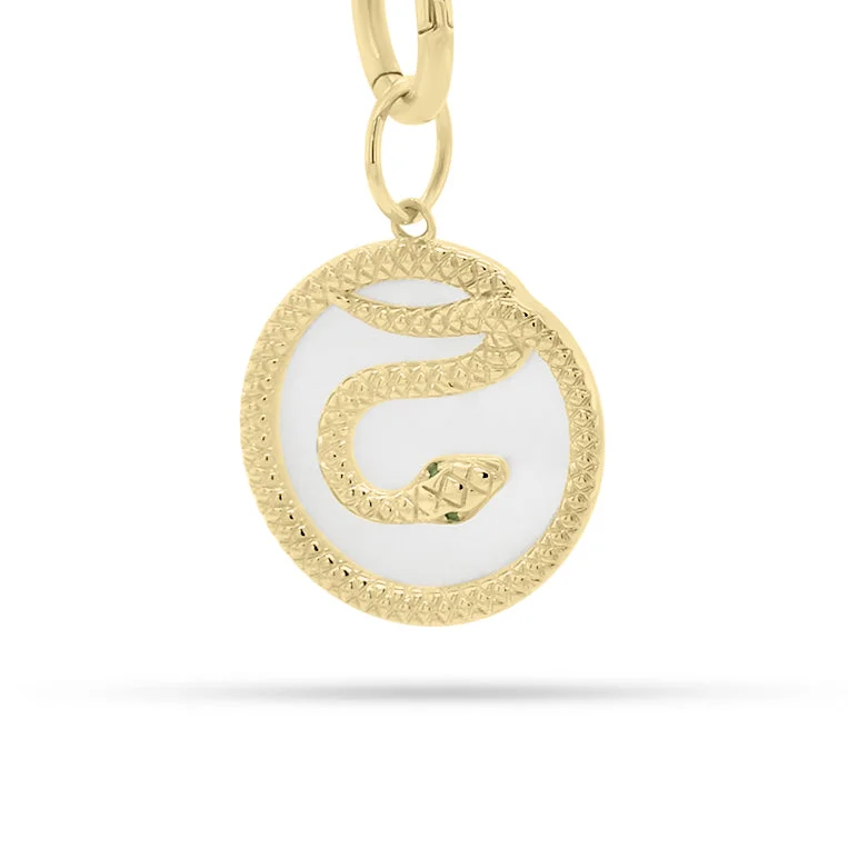 modern sleek orbit necklace-Mother of Pearl Snake Pendant