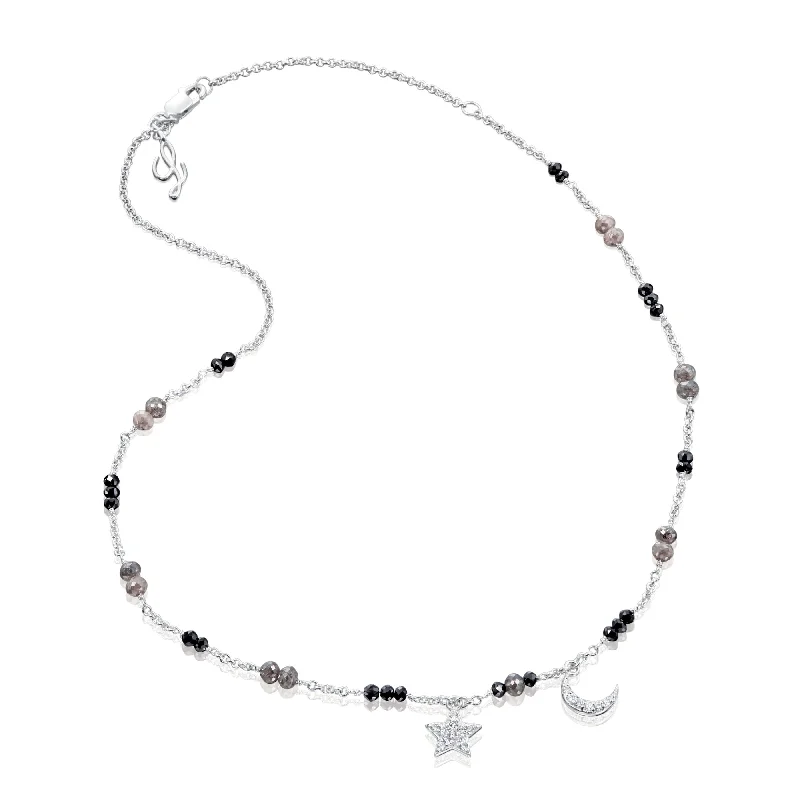 vintage-inspired spinel necklace-Night Sky Necklace ~ Silver & Black Diamond Beads