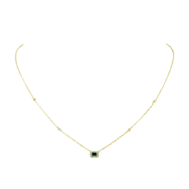 minimalist octagon necklace-Nora Emerald Necklace