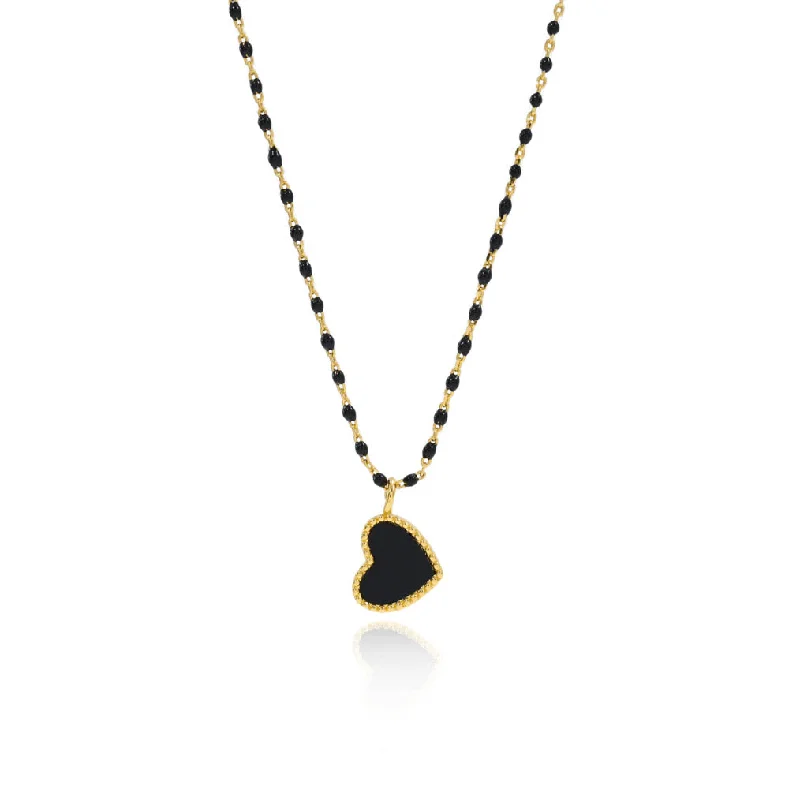 polished gold twist necklace-Paisley Heart Necklace Black