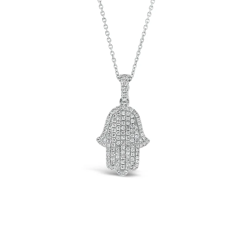 engraved eternity chain necklace-Pave Diamond Hamsa Pendant