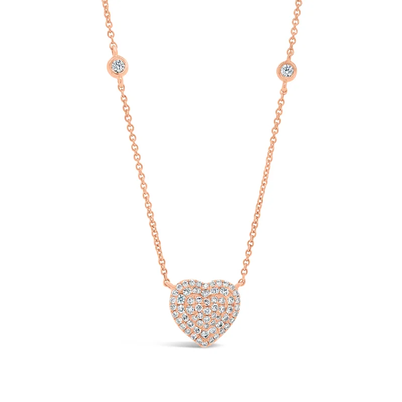 minimalist crest necklace-Pave Diamond Heart Necklace with Bezel-Set Diamond Stations