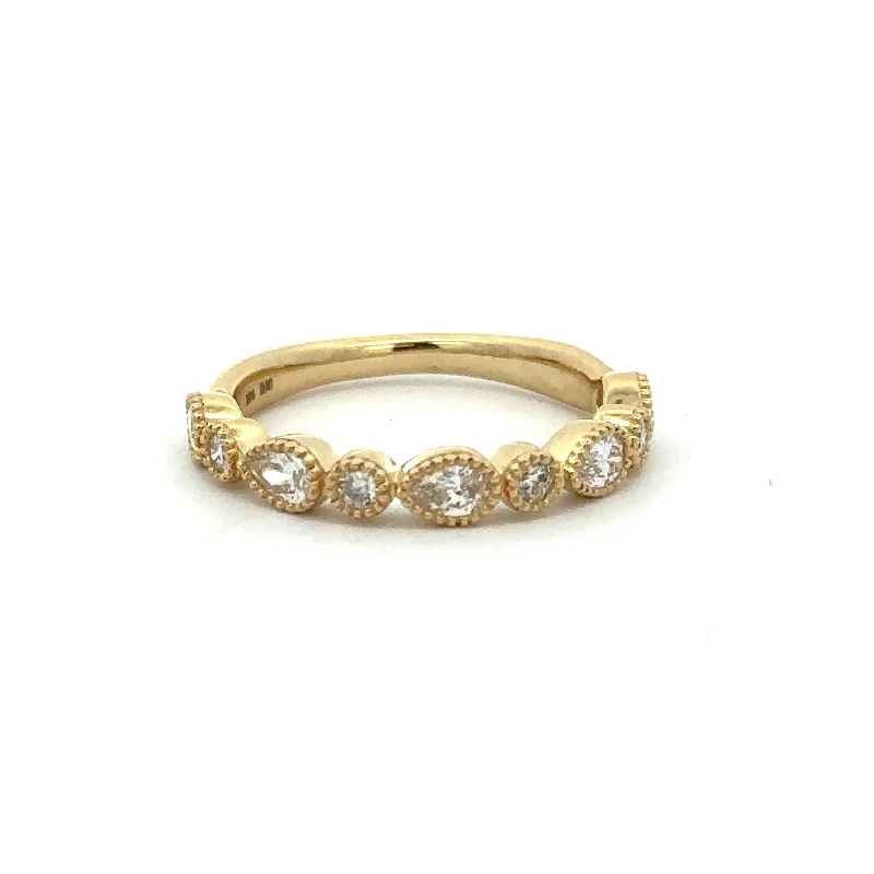 engraved honor ring-Pear and Round Cut Diamond Band in Yellow Gold