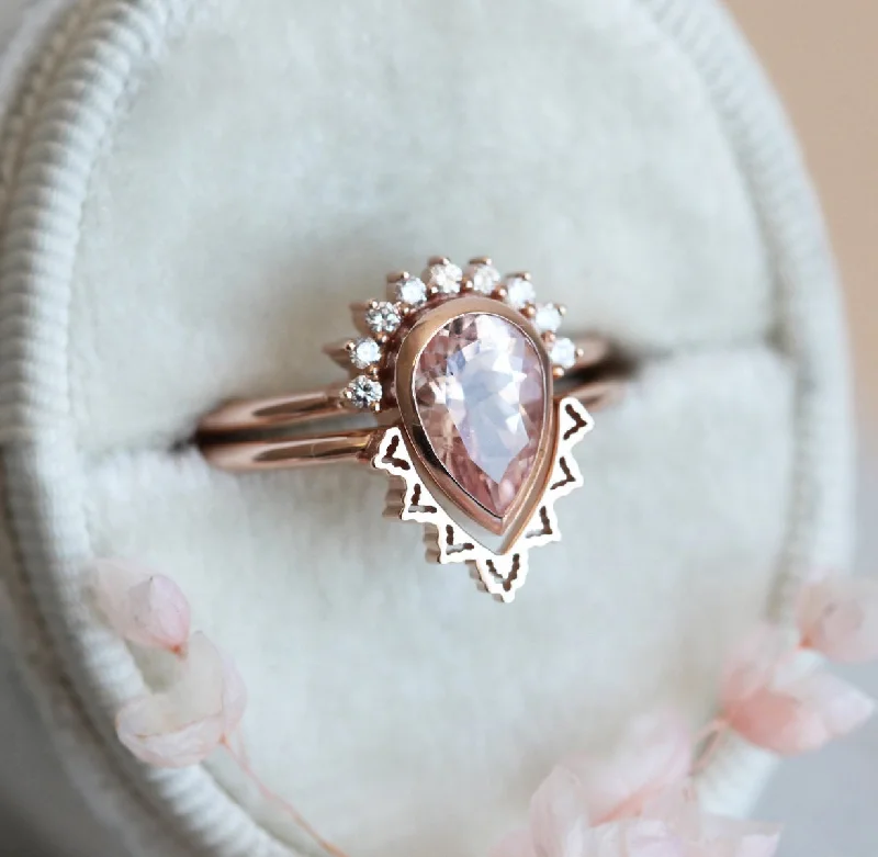 gothic-inspired wolf ring-Beylee Pear Morganite Ring Set