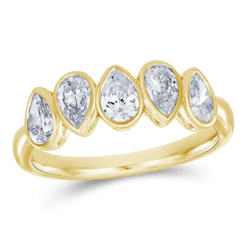 dainty thorn design ring-Pear Shape Diamond Band in Yellow Gold