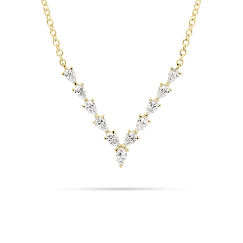 nature-themed crest necklace-Pear-Shaped Diamond “V” Bar Necklace