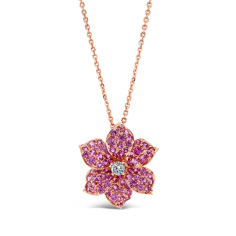 raw tanzanite accent necklace-Pink Sapphire Flower Pendant