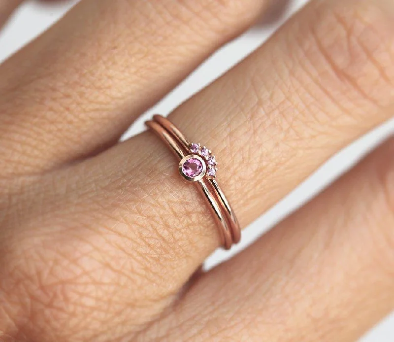 vintage-style emerald ring-Pink Tourmaline & Pink Sapphire Ring Set