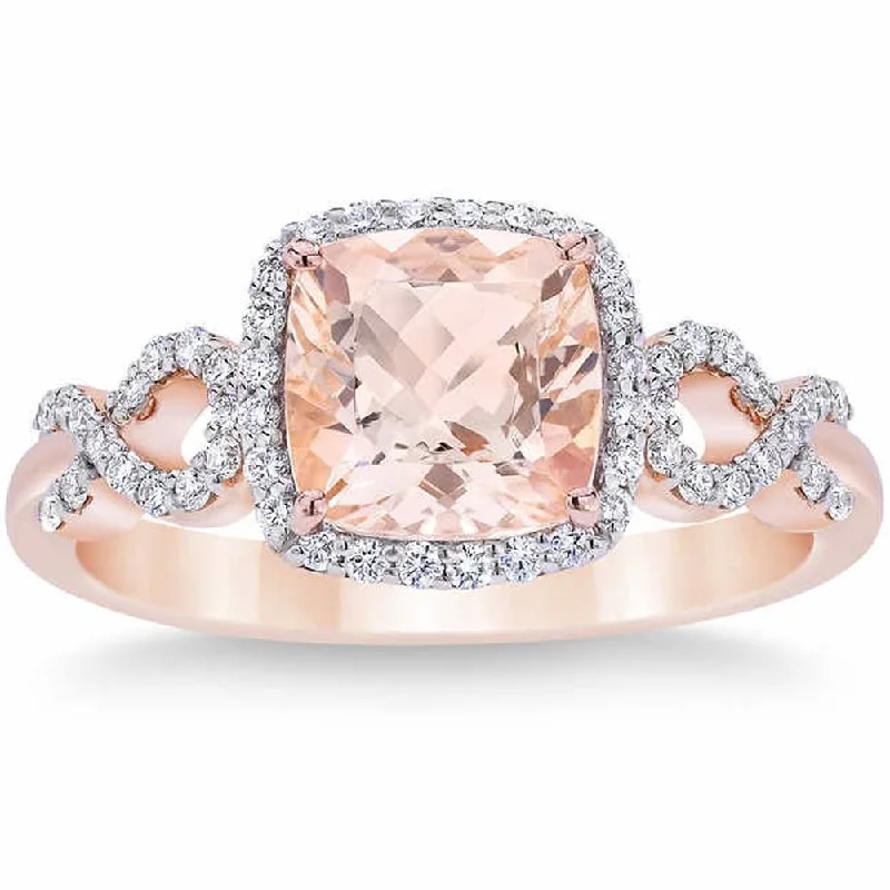 art deco kyanite ring-Pompeii3 10k Rose Gold 2 1/2 Ct Morganite Cushion Halo Diamond Ring