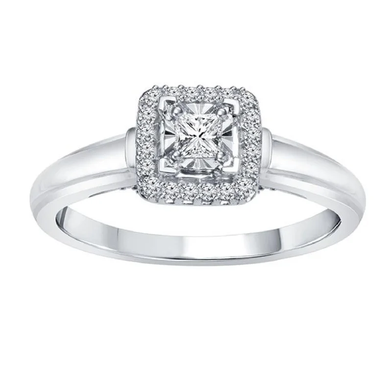 polished silver orbit ring-Premiere 1/3 CTW Princess Cut Diamond Illusion Set Solitaire Engagement Ring in 10KT White Gold