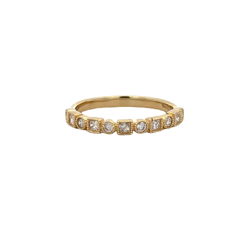 adjustable fern band ring-Princess and Round Brilliant Cut Diamond Band in Yellow Gold