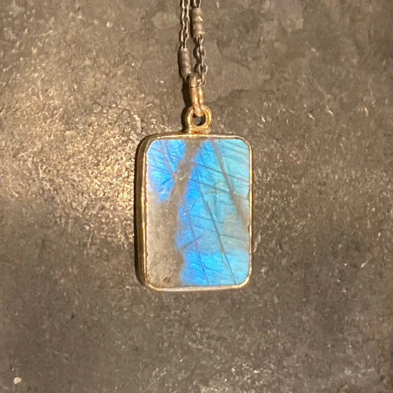 engraved honor pendant necklace-Rectangular Labradorite Pendant Necklace