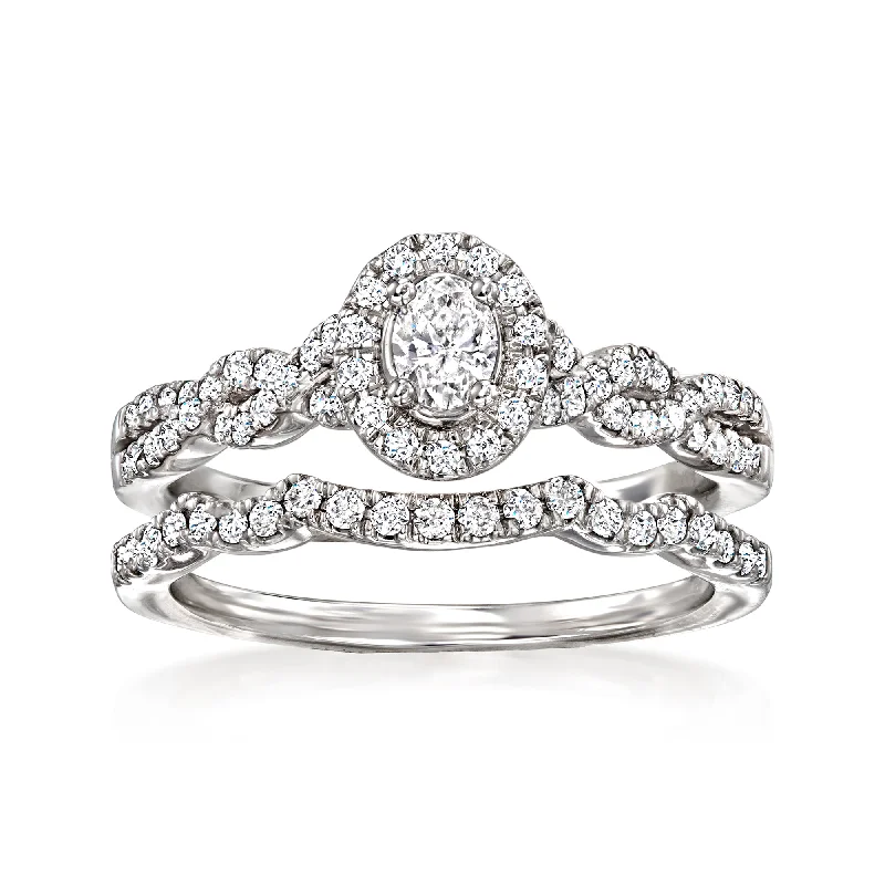 timeless radiant-cut diamond ring-Ross-Simons Diamond Bridal Set: Engagement and Wedding Rings in 14kt White Gold