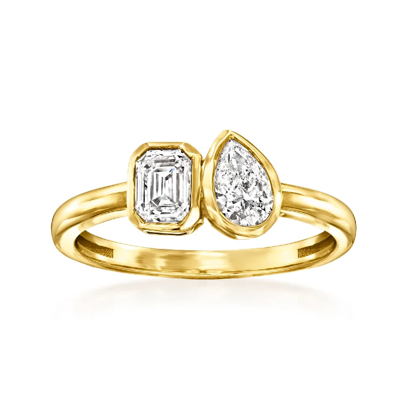 polished silver orbit ring-Ross-Simons Diamond Toi Et Moi Ring in 14kt Yellow Gold