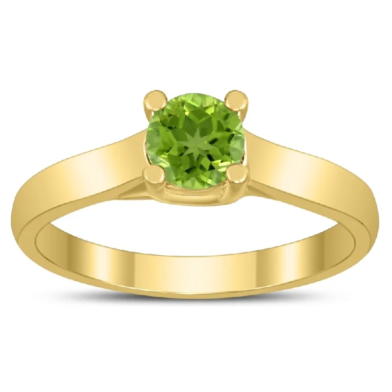 antiqued gold band ring-Round 5MM Peridot Cathedral Solitaire Ring in 10K Yellow Gold