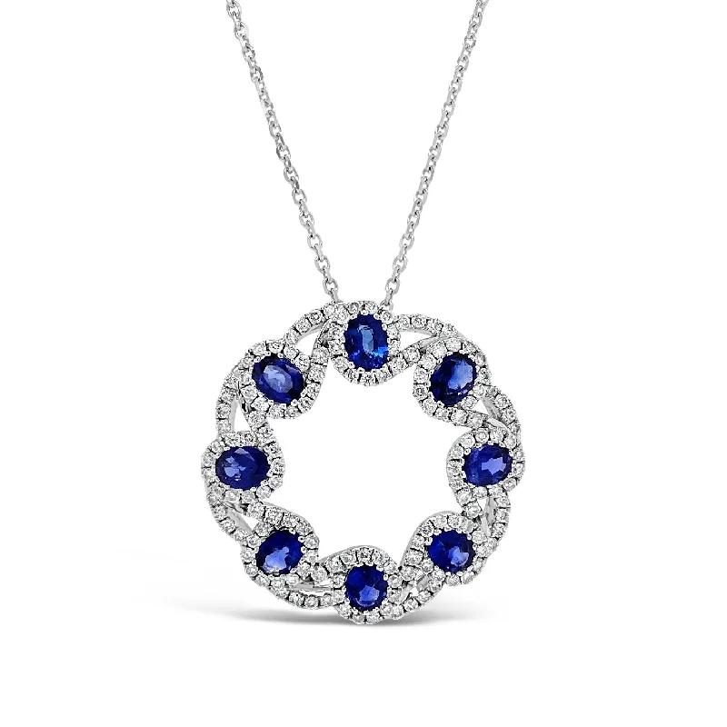 vintage-inspired ruby necklace-Sapphire & Diamond Woven Circle Pendant