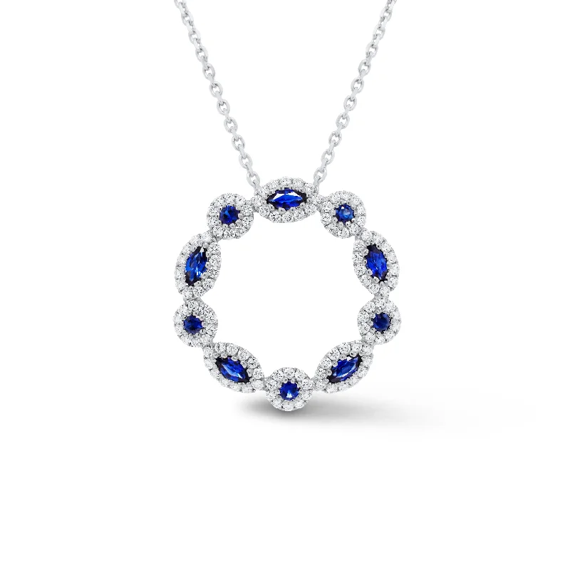 raw spinel statement necklace-Sapphire & Diamond Wreath Pendant