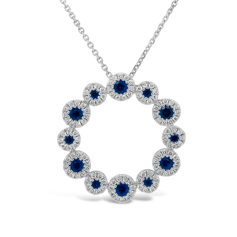 bohemian crest necklace-Sapphire & Diamond Halo Wreath Pendant