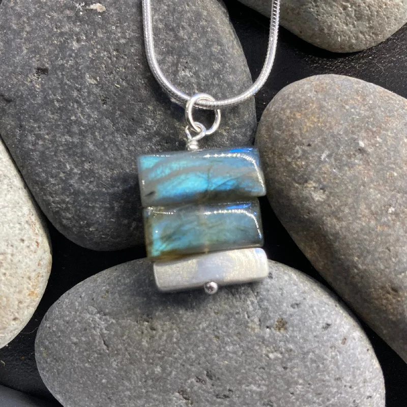 vintage-style kyanite necklace-Square Stacked Labradorite and Sterling Silver Necklace