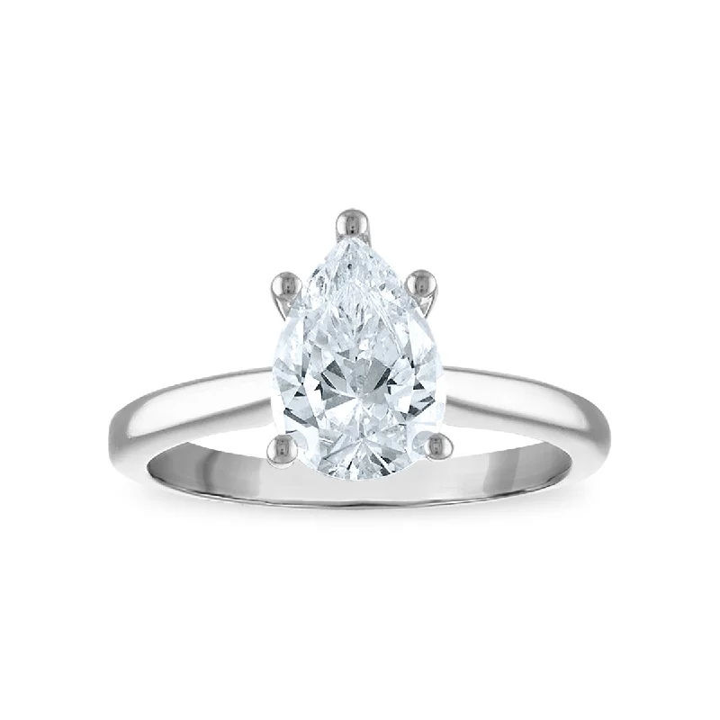 vintage-style larimar ring-Signature Certificate EcoLove 2 CTW Pear Diamond Solitaire Engagement Ring in 14KT White Gold