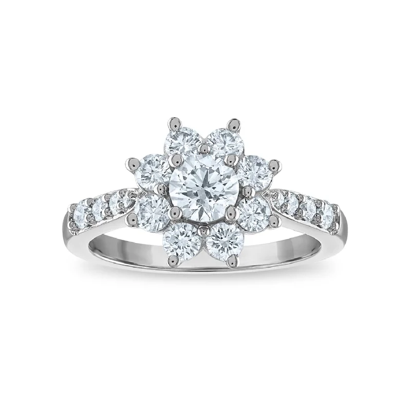 modern fused-band ring-Signature EcoLove 1 1/3 CTW Lab Grown Diamond Engagement Flower Shaped Ring in 14KT White Gold