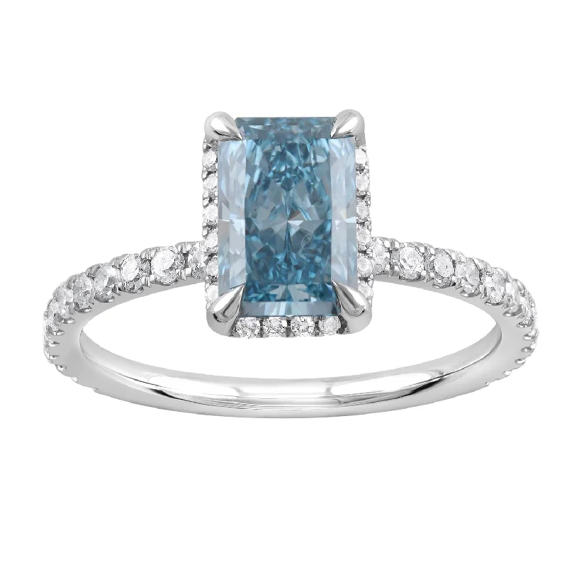 bohemian arrowhead ring-Signature EcoLove 2 CTW Fancy Blue Lab Grown Diamond Engagement Ring in 14KT White Gold