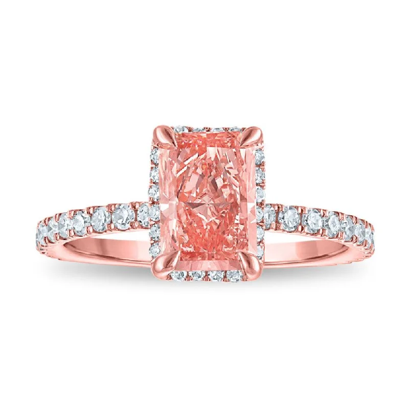 engraved unity band ring-Signature EcoLove 2 CTW Fancy Pink Lab Grown Diamond Halo Engagement Ring in 14KT Rose Gold