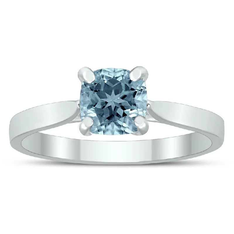 art deco alexandrite ring-Square Princess Cut 6MM Aquamarine Solitaire Ring in 10K White Gold