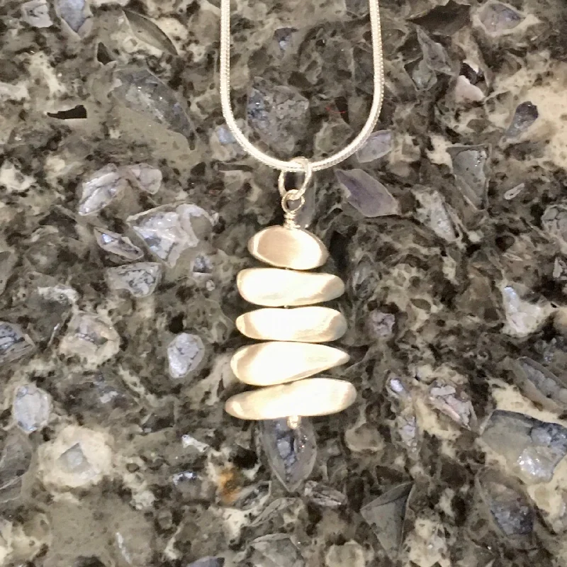 polished silver stack necklace-Stacked Brushed Sterling Silver Stones Pendant Necklace