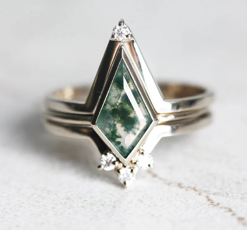 adjustable thorn band ring-Maggie Moss Agate Ring Set