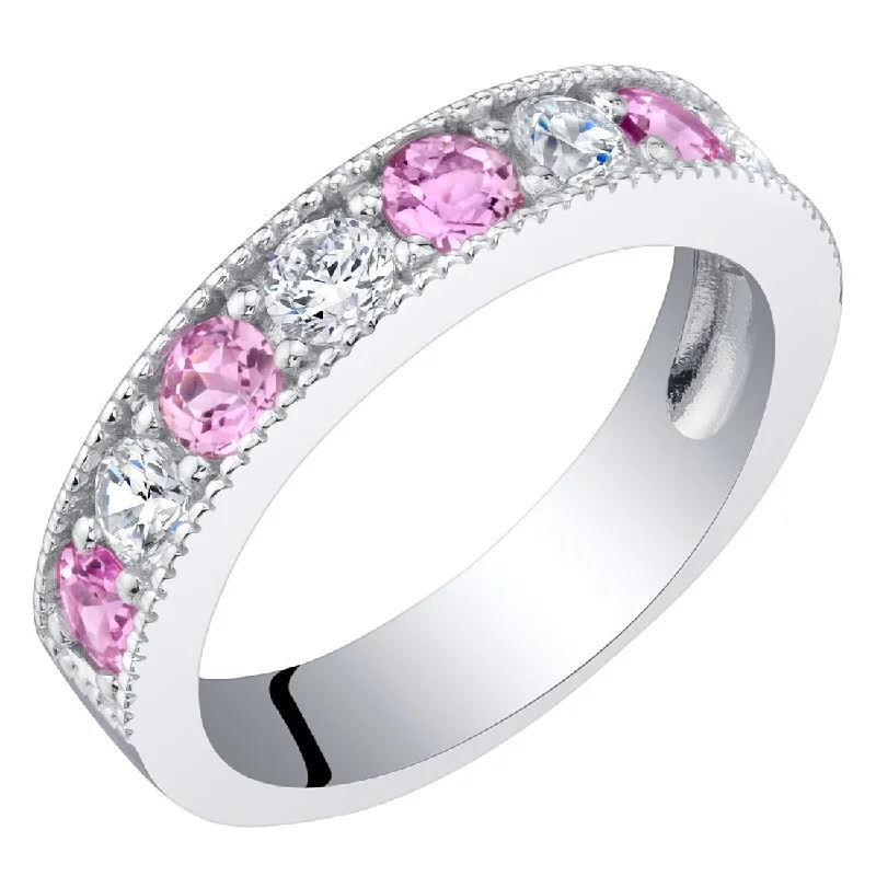 modern orbit diamond ring-Sterling Silver 0.75 ct Created Pink Sapphire Stackable Ring