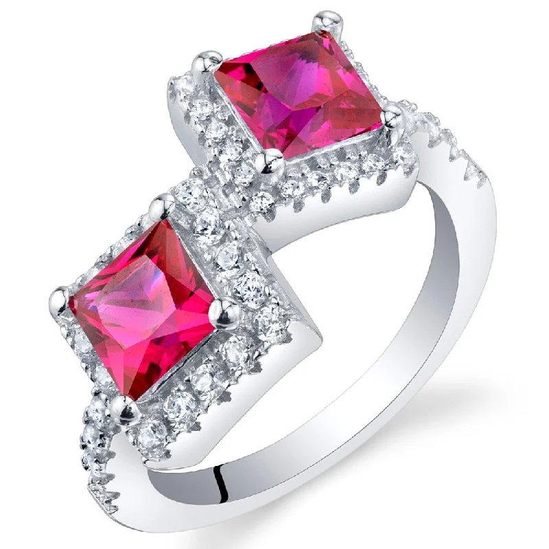 gothic-inspired fang ring-Sterling Silver 1.5 ct Created Ruby Birthstone Ring