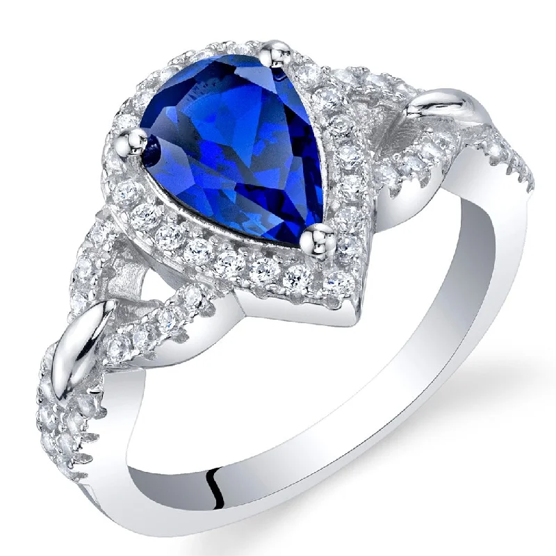 minimalist crest ring-Sterling Silver 1.75 ct Created Sapphire Halo Ring