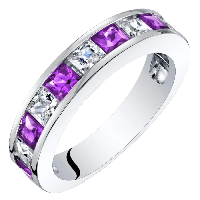 adjustable ridge ring-Sterling Silver 1 ct Amethyst Birthstone Ring