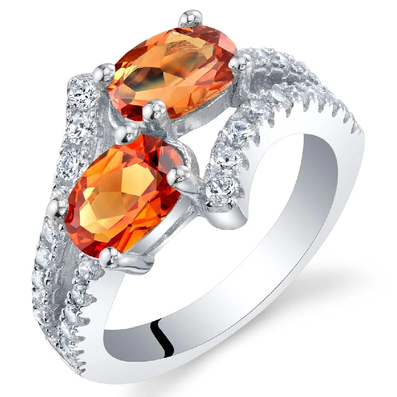 bold hexagon sapphire ring-Sterling Silver 2 ct Created Padparadscha Sapphire Birthstone Ring