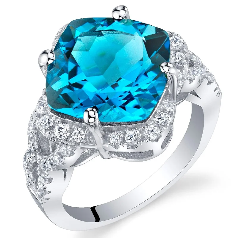 bold emerald ridge ring-Sterling Silver 6 ct Swiss Blue Topaz Halo Ring