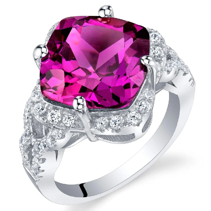 vintage-style kunzite ring-Sterling Silver 7.5 ct Created Purple Sapphire Halo Ring