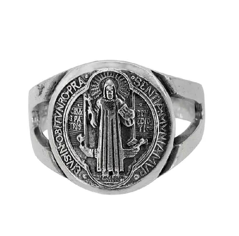 adjustable thorn band ring-Sterling silver, Saint Benedict ring, 17mm width