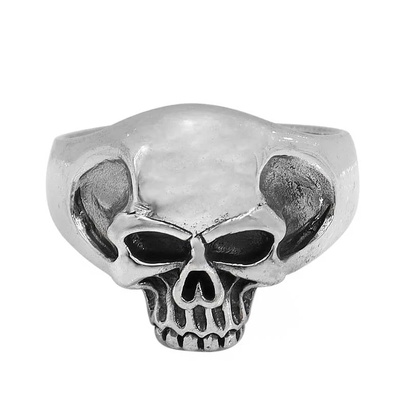 art deco kunzite ring-Sterling silver, skull head ring, 17mm width.