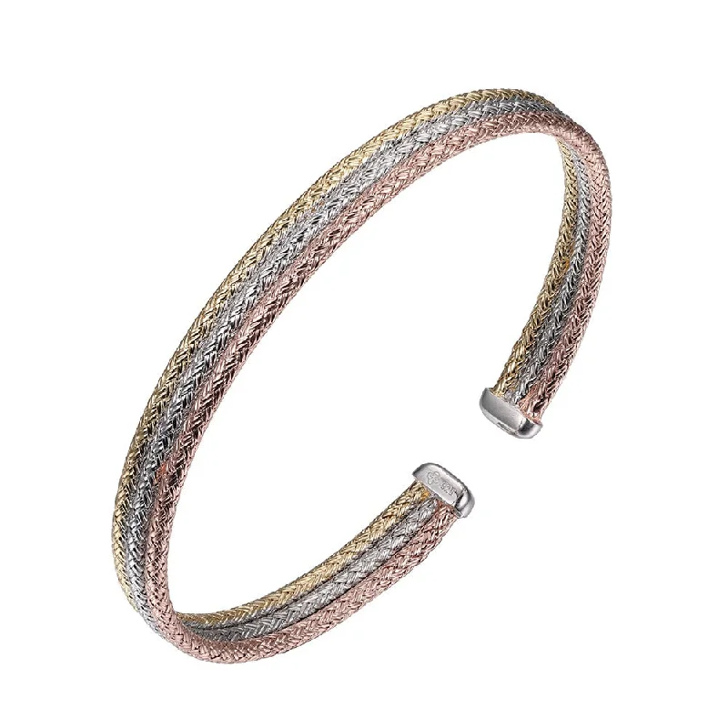 engraved trust ring-Sterling Silver Tricolor Mesh Cuff