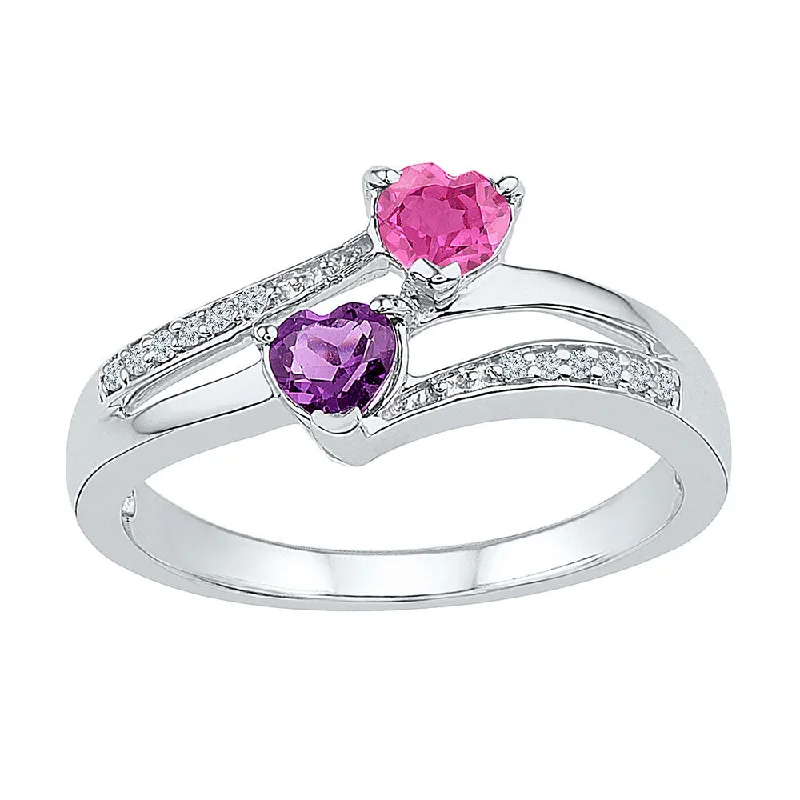 dainty thorn design ring-Sterling Silver Womens Heart Lab-Created Amethyst Pink Sapphire Bypass Ring 3/4 Cttw