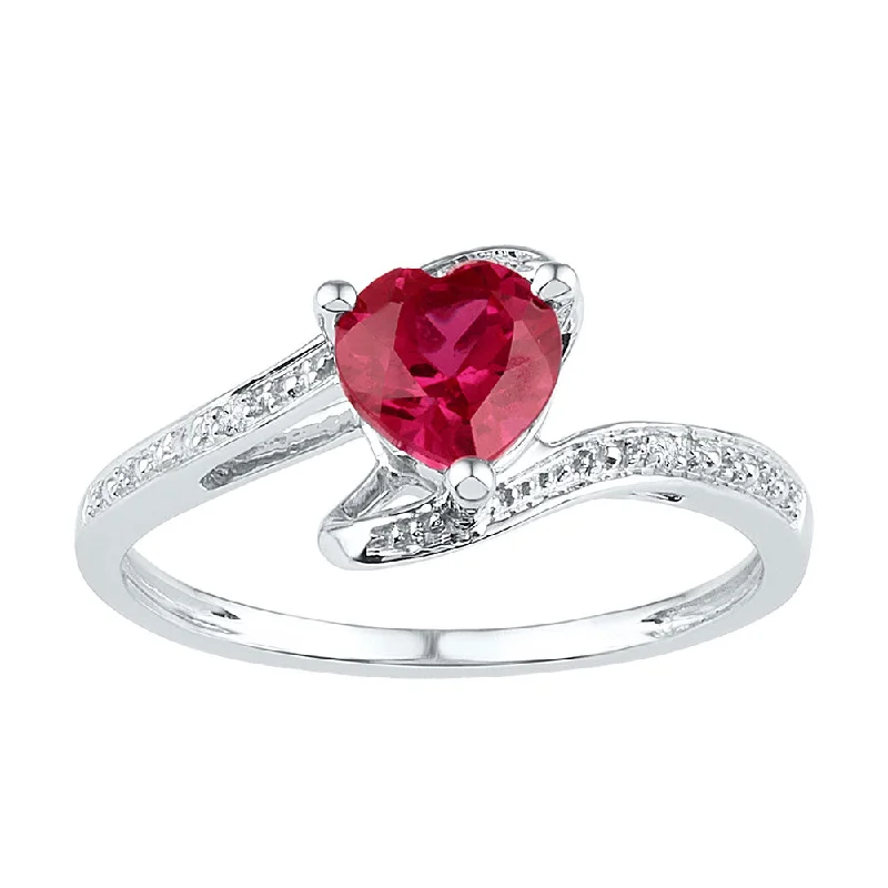 floral-inspired spinel ring-Sterling Silver Womens Heart Lab-Created Ruby Solitaire Diamond Ring 1 Cttw