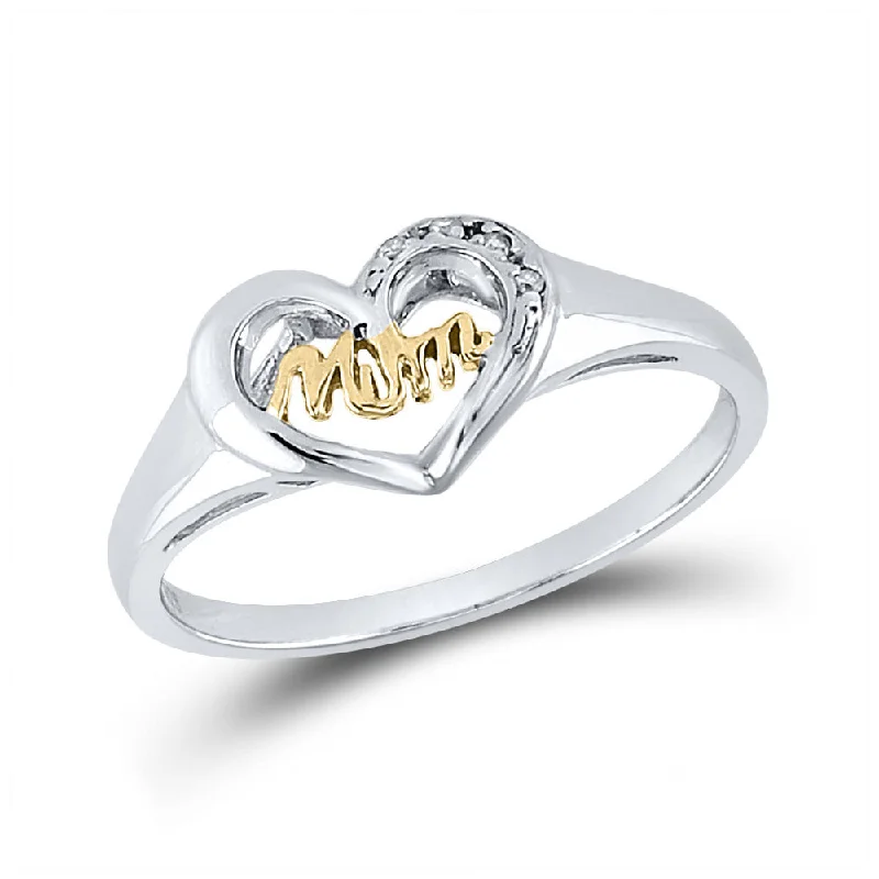 adjustable moss band ring-Sterling Silver Womens Round Diamond Mom Heart Ring .02 Cttw