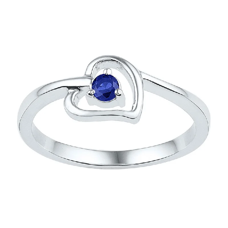 vintage-style alexandrite ring-Sterling Silver Womens Round Lab-Created Blue Sapphire Solitaire Heart Ring 1/4 Cttw